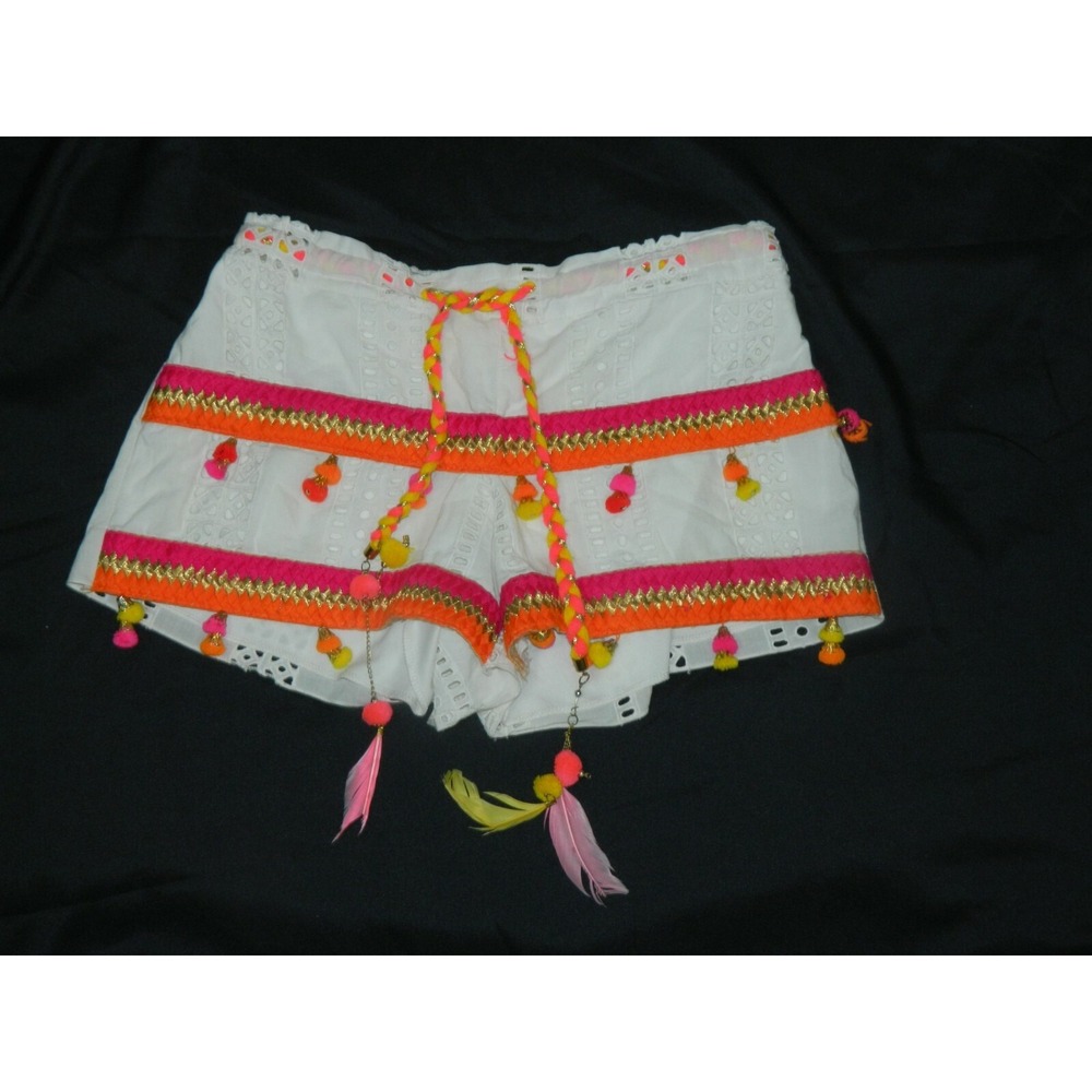 Laurie & Joe Shorts White Pink Tassel‎ Eyelet Lace Beach Boho Size Medium